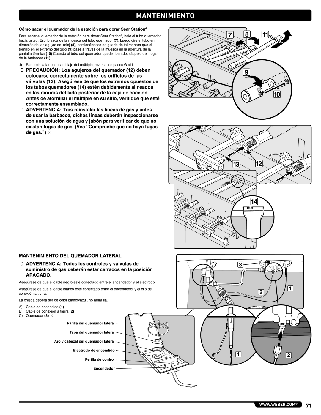 Weber 56204 manual Mantenimiento DEL Quemador Lateral, Apagado 