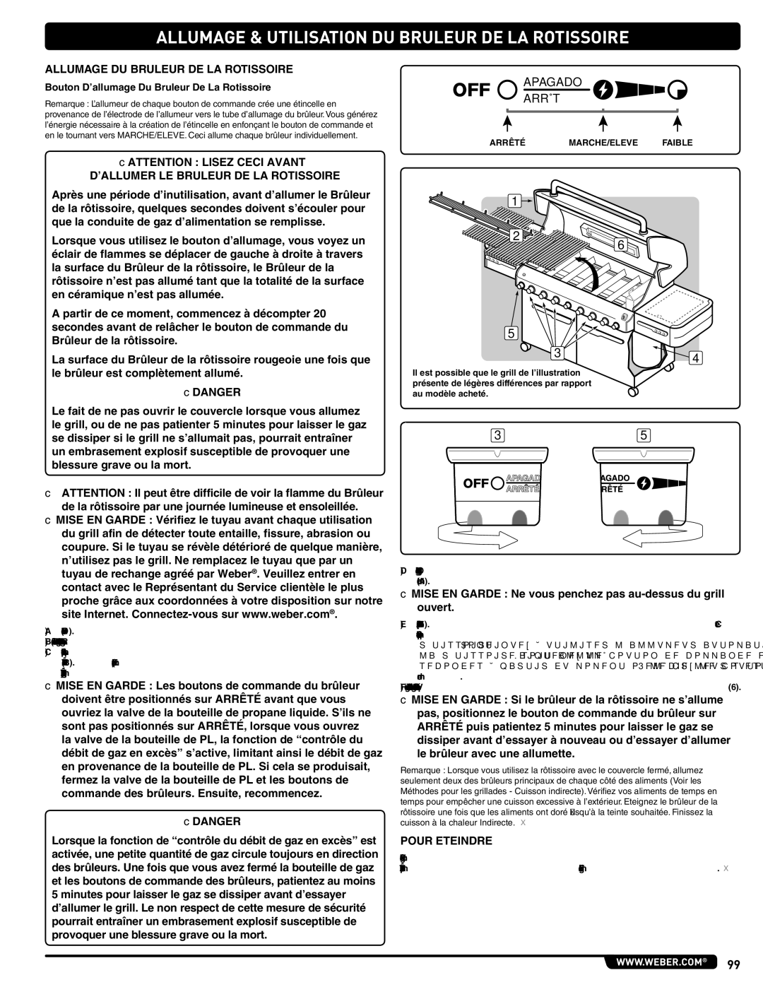 Weber 56204 manual Allumage & Utilisation DU Bruleur DE LA Rotissoire, Allumage DU Bruleur DE LA Rotissoire 