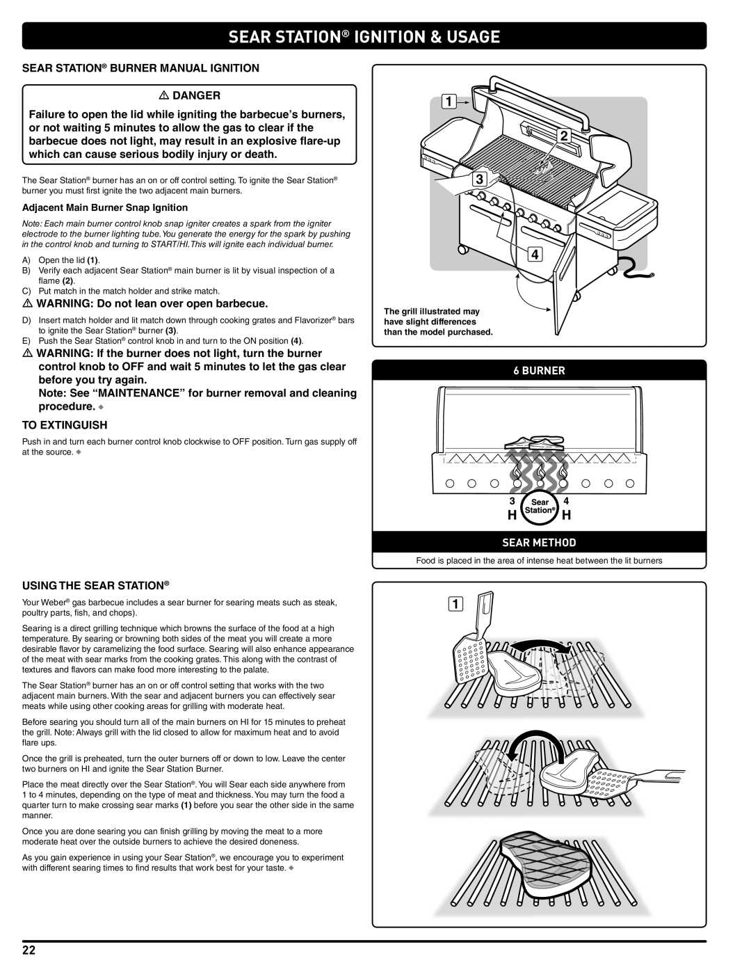 Weber 56206 manual Sear Station Burner Manual Ignition, Using the Sear Station 