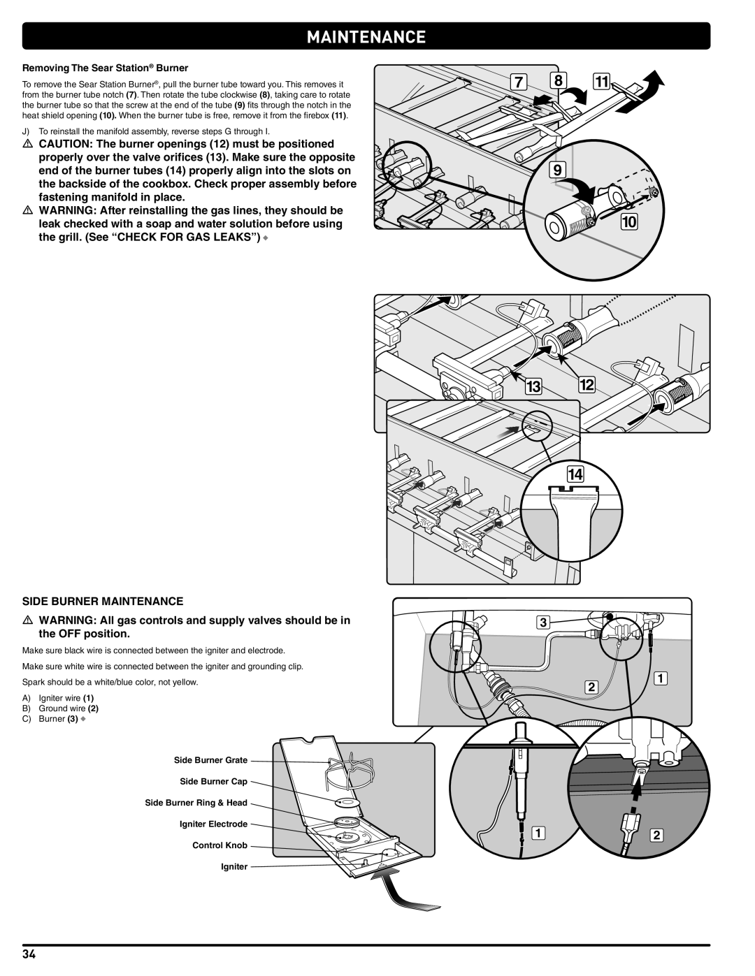 Weber 56206 manual Side Burner Maintenance, Removing The Sear Station Burner 