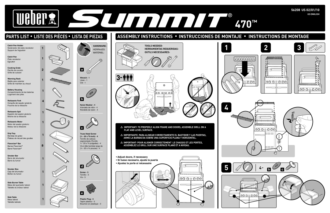 Weber 56208 manual 470, Tools Needed, Outils Necessaires, Hardware, Herrajes Matériel 