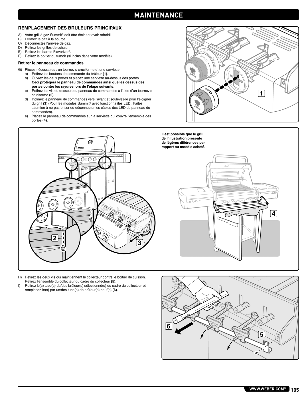 Weber E 470, 56209 manual Remplacement DES Bruleurs Principaux, Retirer le panneau de commandes 