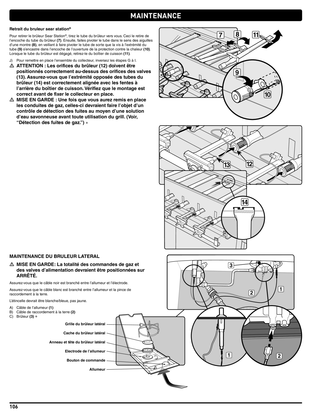 Weber 56209, E 470 manual Positionnés correctement au-dessus des orifices des valves, Maintenance DU Bruleur Lateral, Arrêté 