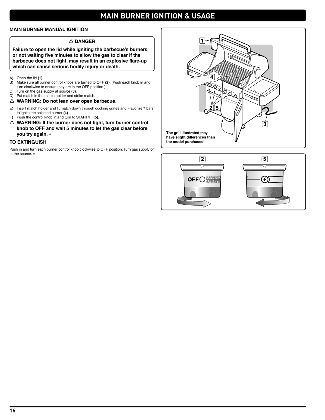 Weber 56209, E 470 manual Main Burner Manual Ignition 