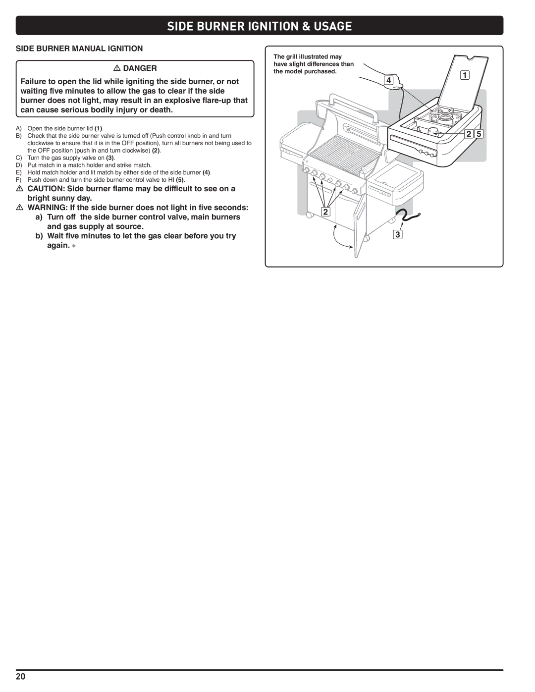 Weber 56209, E 470 manual Side Burner Manual Ignition 