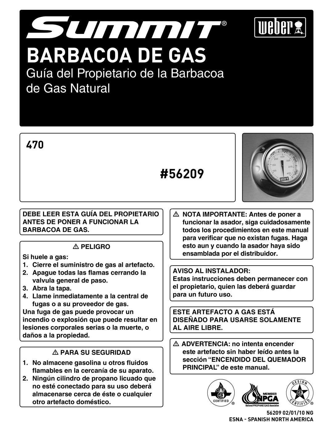 Weber E 470, 56209 manual Barbacoa de gas 