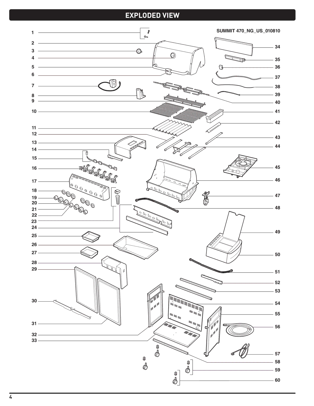 Weber 56209, E 470 manual Exploded View, Summit 470NGUS010810 