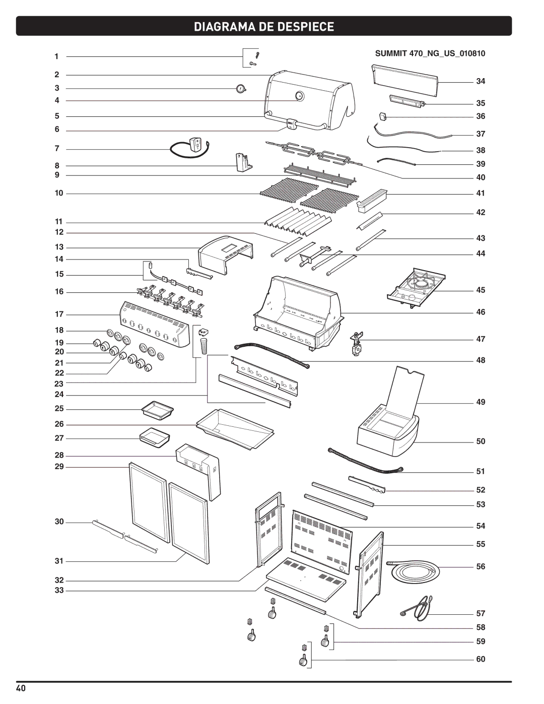 Weber 56209, E 470 manual Diagrama DE Despiece, Summit 470NGUS010810 