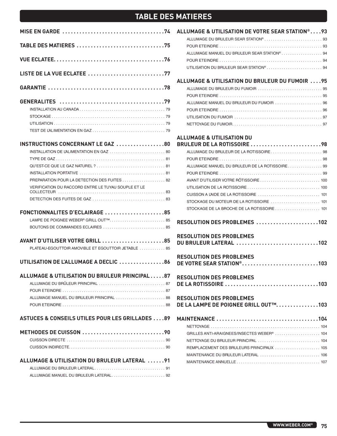 Weber E 470, 56209 manual Table DES Matieres, Generalites 