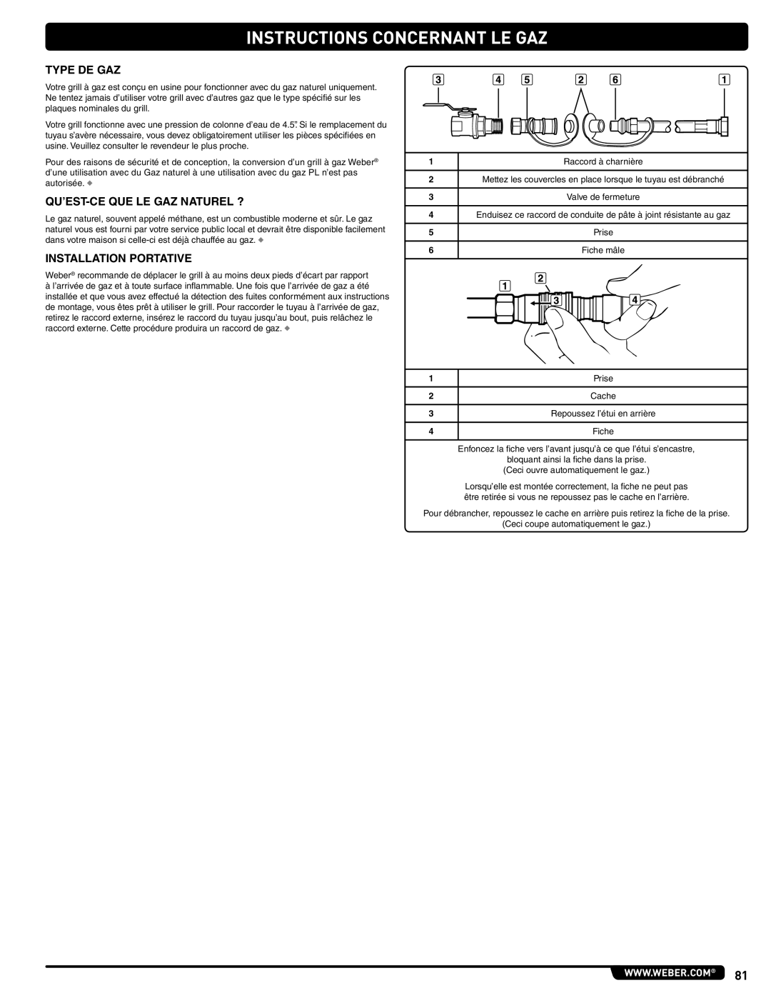 Weber E 470, 56209 manual Type DE GAZ, QU’EST-CE QUE LE GAZ Naturel ?, Installation Portative 