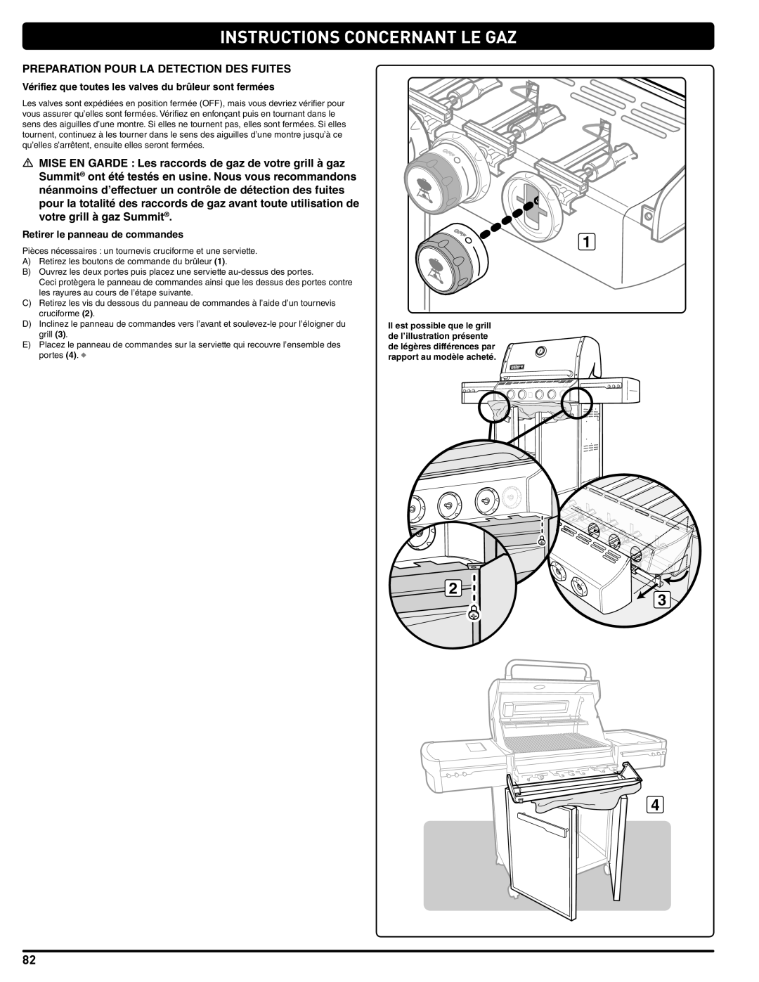 Weber 56209, E 470 manual Preparation Pour LA Detection DES Fuites, Vérifiez que toutes les valves du brûleur sont fermées 