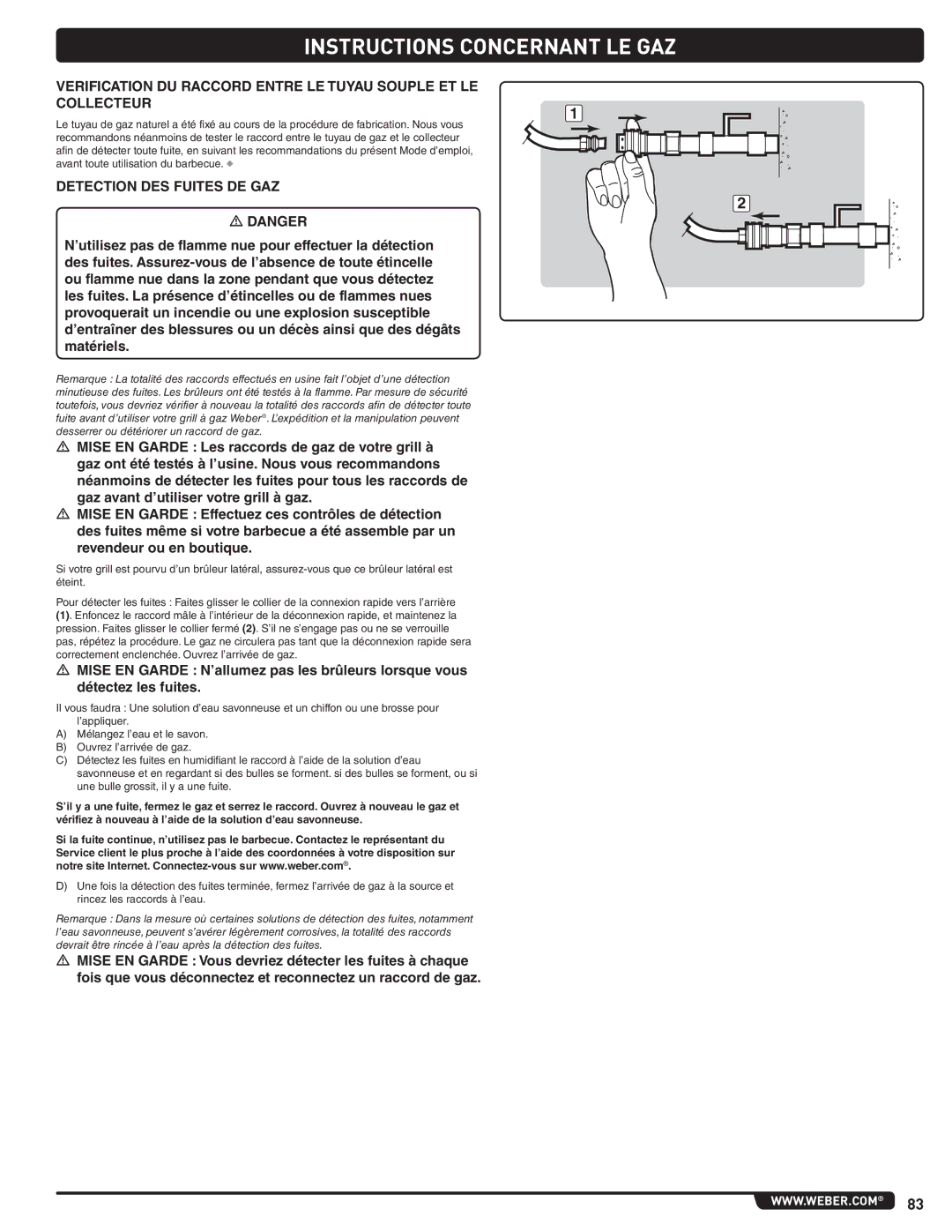 Weber E 470, 56209 manual Detection DES Fuites DE GAZ 