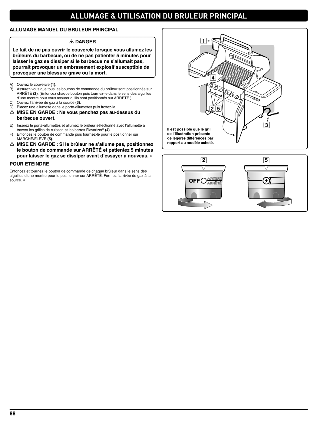 Weber 56209, E 470 manual Allumage Manuel DU Bruleur Principal, Mise EN Garde Si le brûleur ne s’allume pas, positionnez 