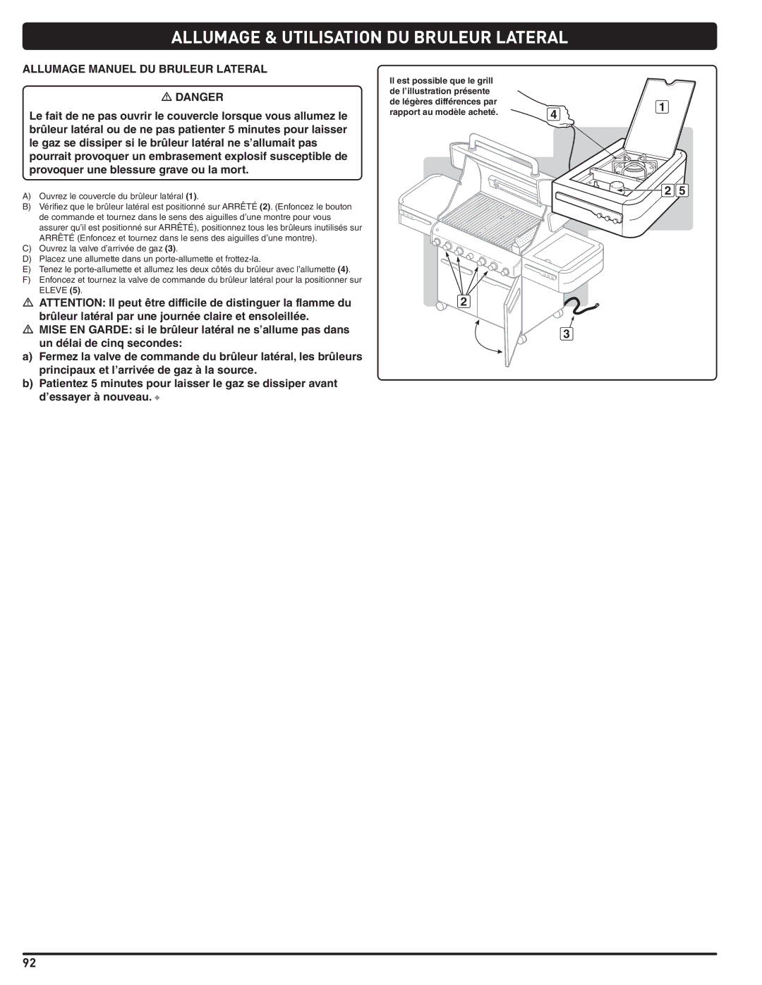 Weber 56209, E 470 manual Allumage Manuel DU Bruleur Lateral 