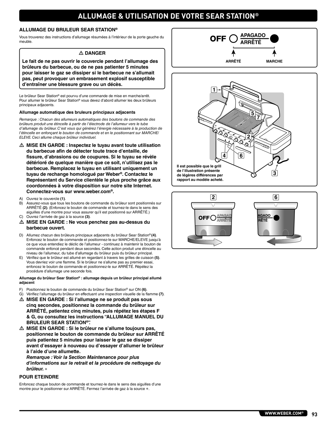 Weber E 470, 56209 manual Allumage & Utilisation DE Votre Sear Station, Allumage DU Bruleur Sear Station 