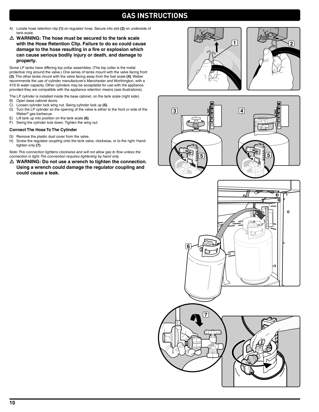 Weber 56211, E/S 470 LP manual Connect The Hose To The Cylinder 