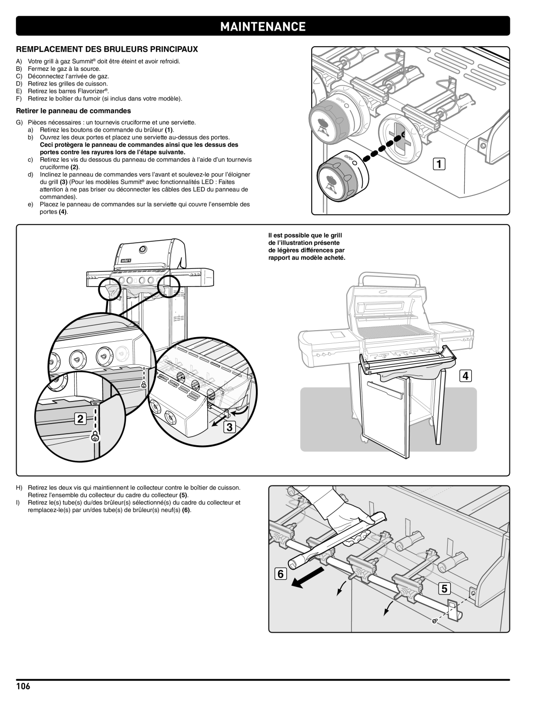 Weber 56211, E/S 470 LP manual Remplacement DES Bruleurs Principaux, Retirer le panneau de commandes 