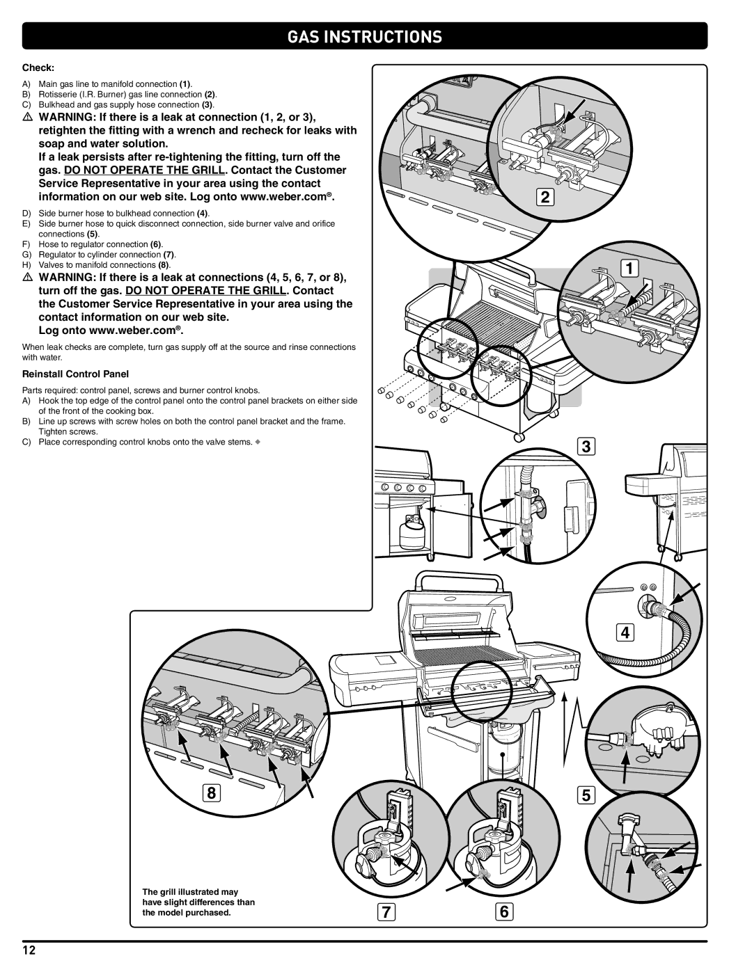 Weber 56211, E/S 470 LP manual Check, Reinstall Control Panel 