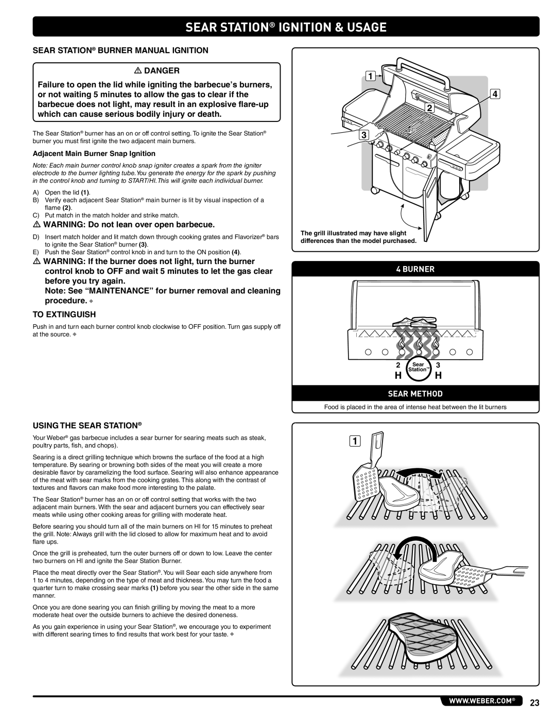 Weber E/S 470 LP, 56211 manual Sear Station Burner Manual Ignition, Using the Sear Station 