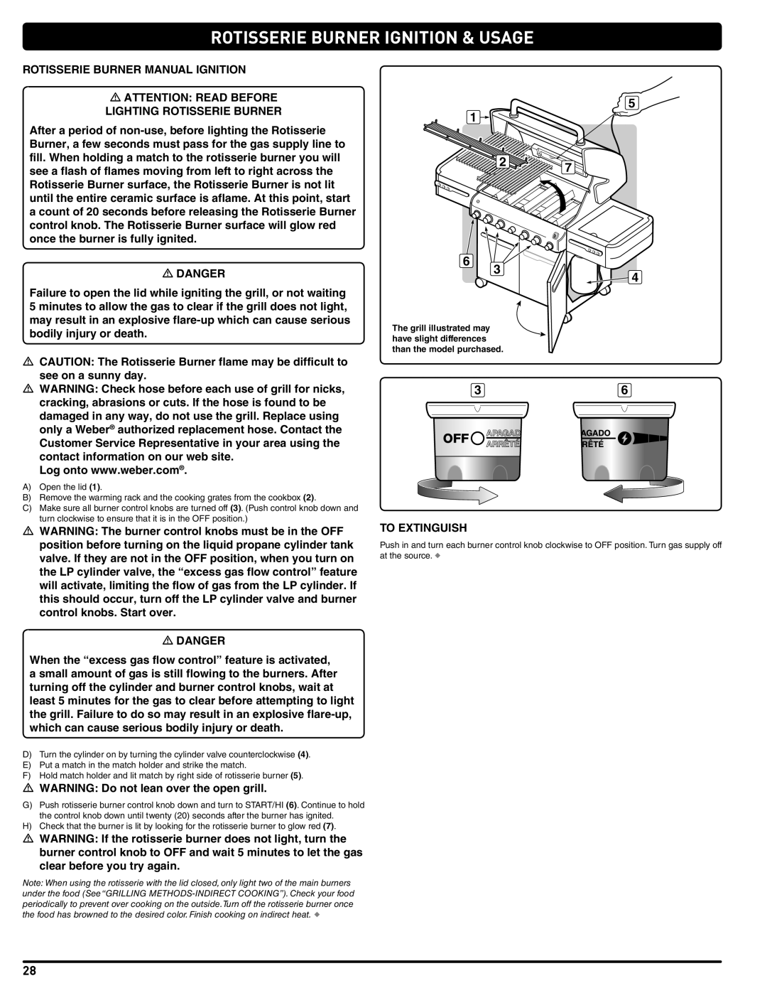 Weber 56211, E/S 470 LP manual Rotisserie Burner Manual Ignition 