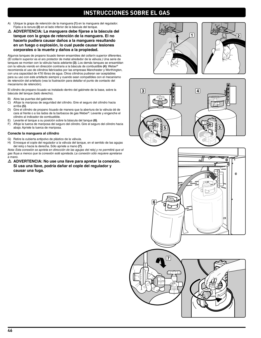 Weber 56211, E/S 470 LP manual Conecte la manguera al cilindro 