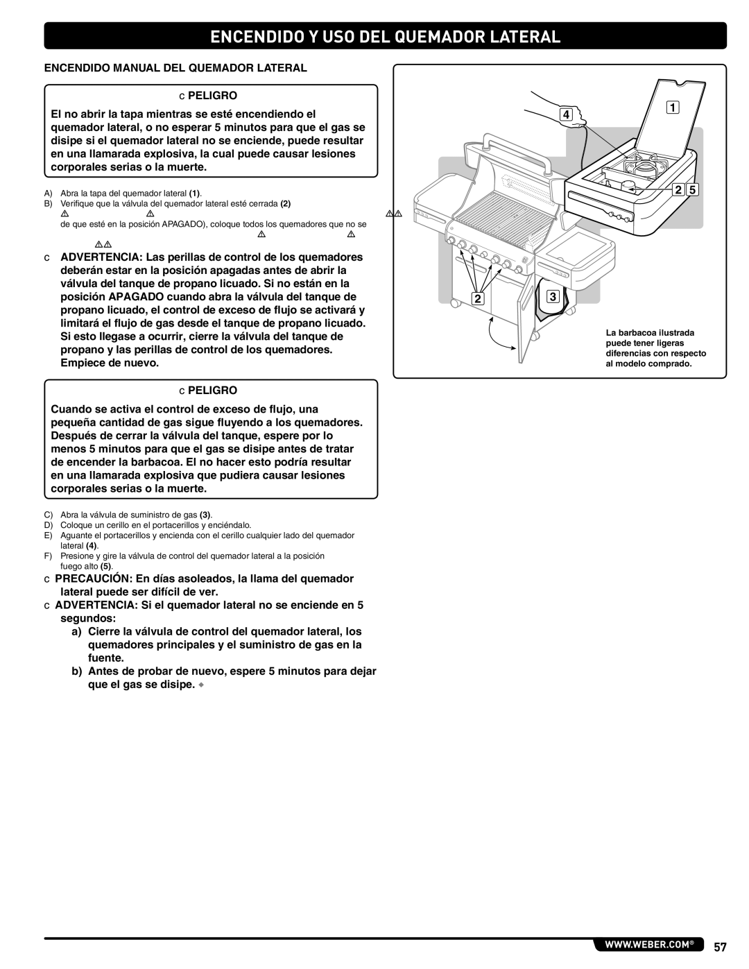 Weber E/S 470 LP, 56211 manual Encendido Manual DEL Quemador Lateral 