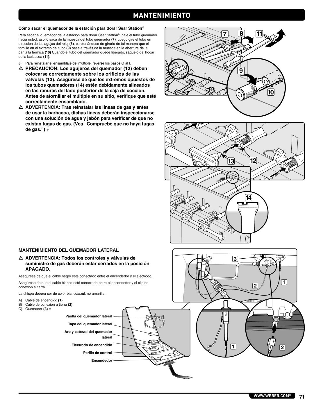 Weber E/S 470 LP, 56211 manual Mantenimiento DEL Quemador Lateral, Apagado 