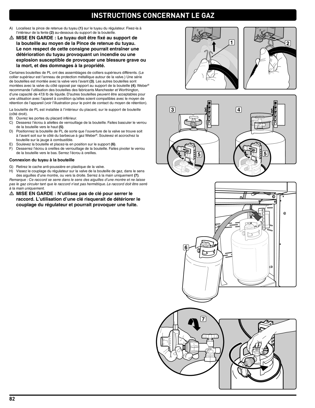 Weber 56211, E/S 470 LP manual Connexion du tuyau à la bouteille 