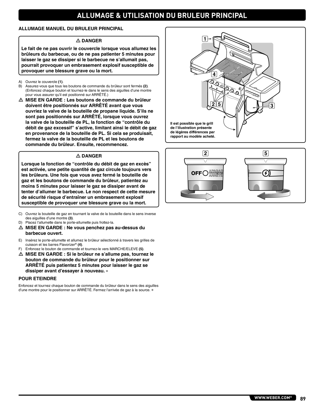 Weber E/S 470 LP, 56211 manual Allumage Manuel DU Bruleur Principal 