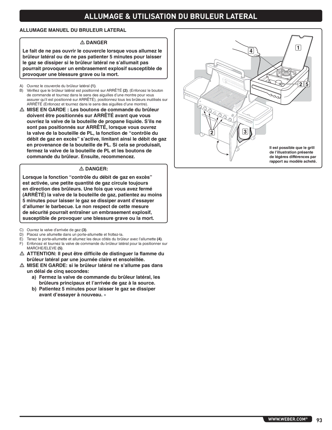 Weber E/S 470 LP, 56211 manual Allumage Manuel DU Bruleur Lateral 