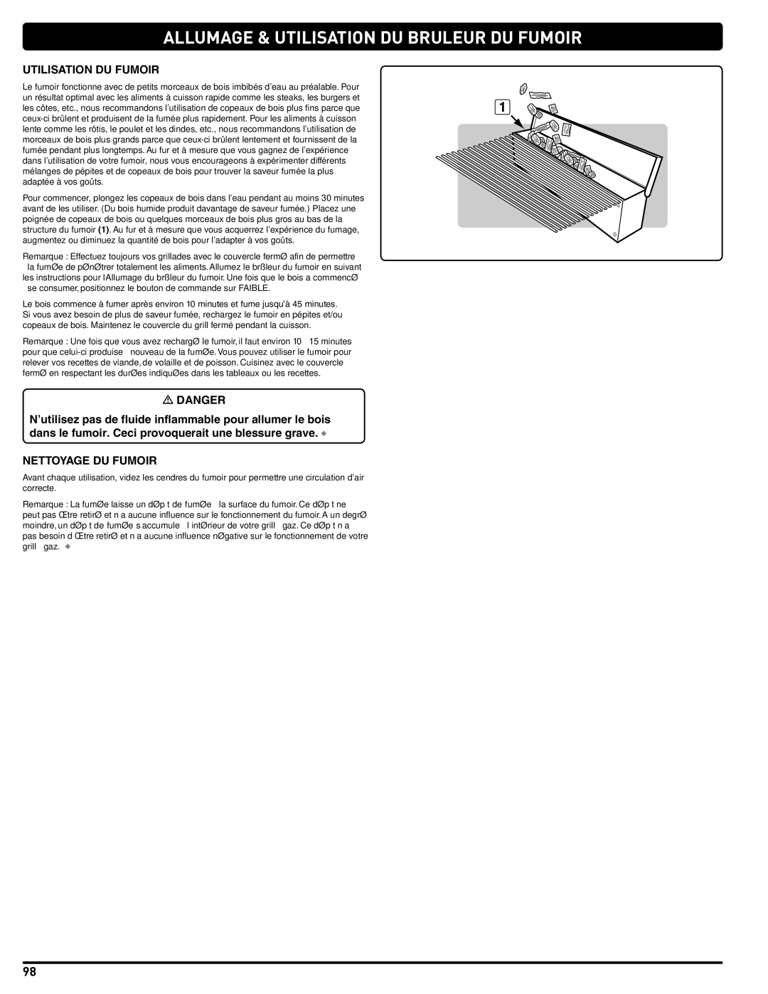 Weber 56211, E/S 470 LP manual Utilisation DU Fumoir, Nettoyage DU Fumoir 