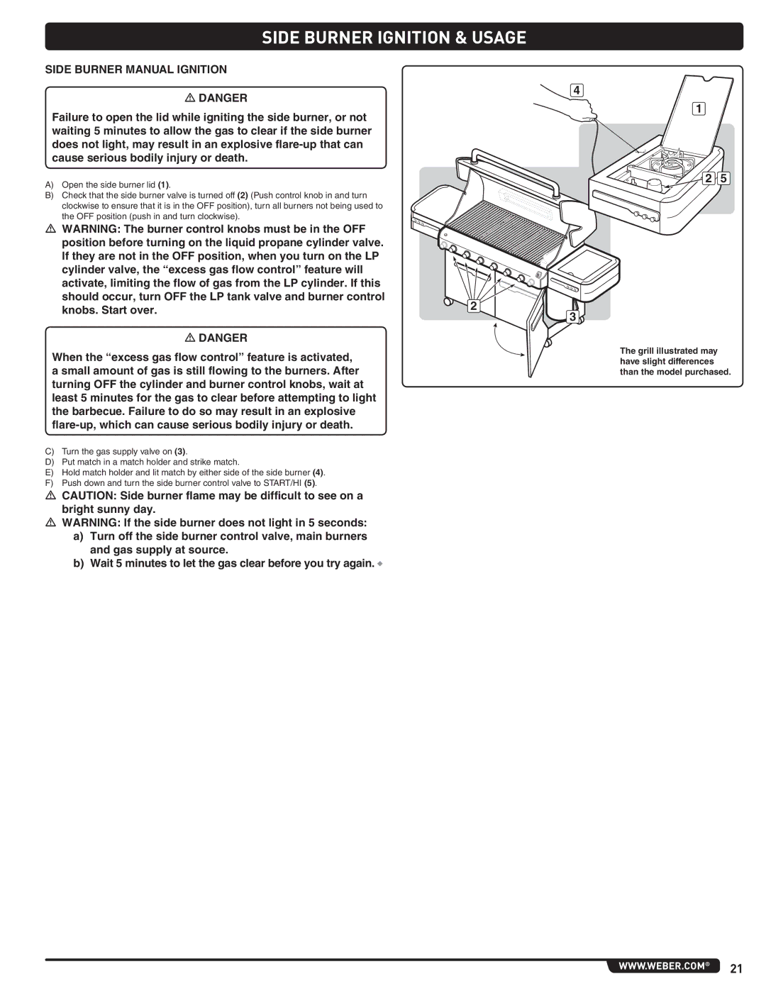 Weber 56214 manual Side Burner Manual Ignition 