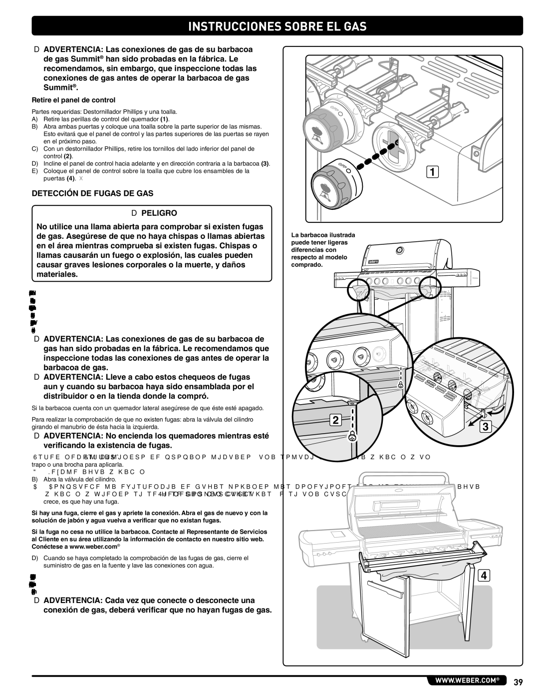 Weber 56214 manual Detección DE Fugas DE GAS, Retire el panel de control 