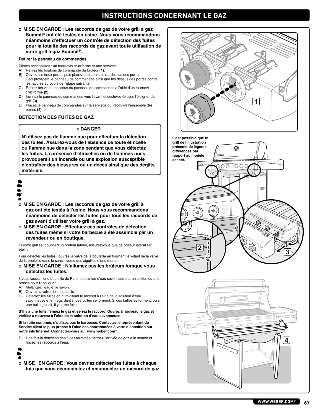 Weber 56214 manual Detection DES Fuites DE GAZ, Retirer le panneau de commandes 