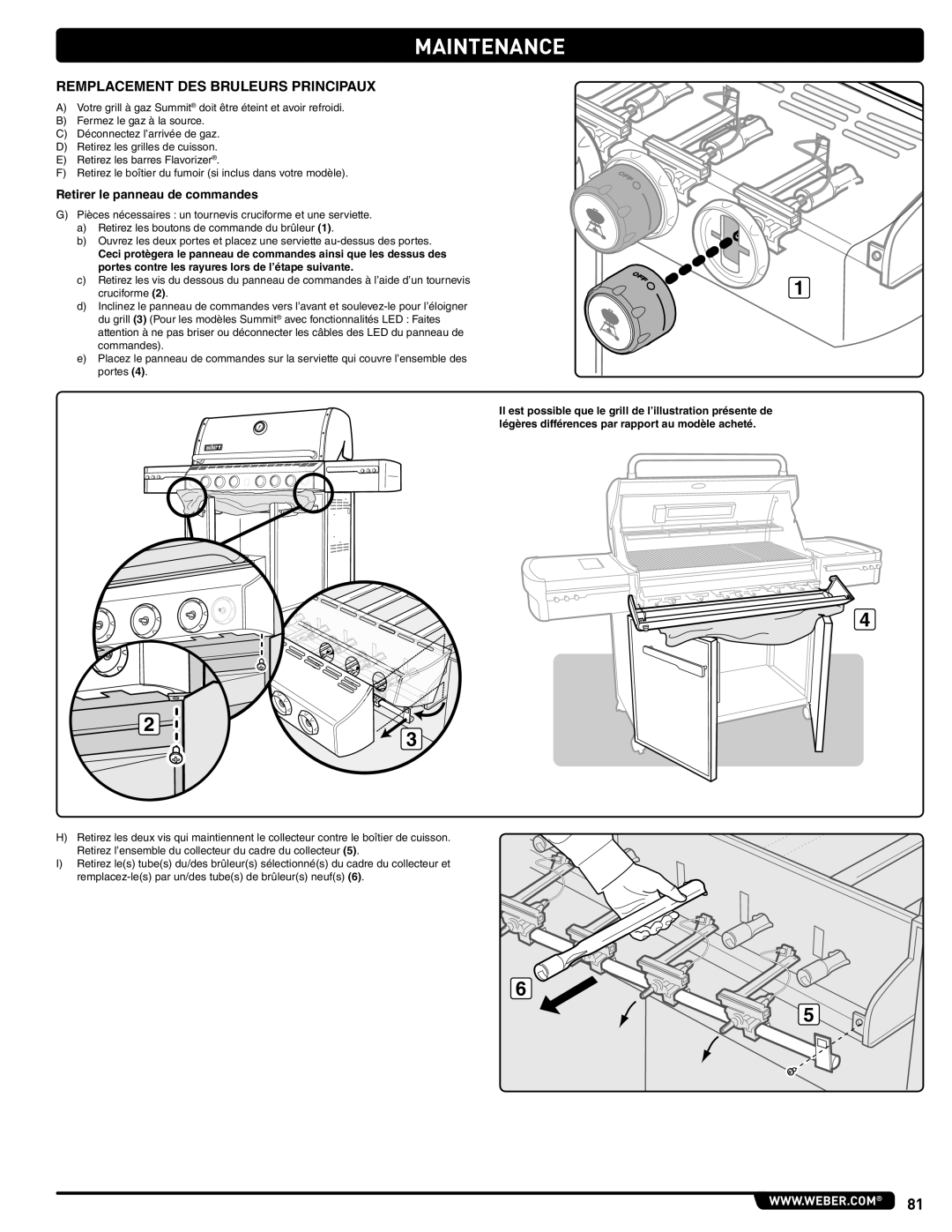 Weber 56214 manual Remplacement DES Bruleurs Principaux, Retirer le panneau de commandes 