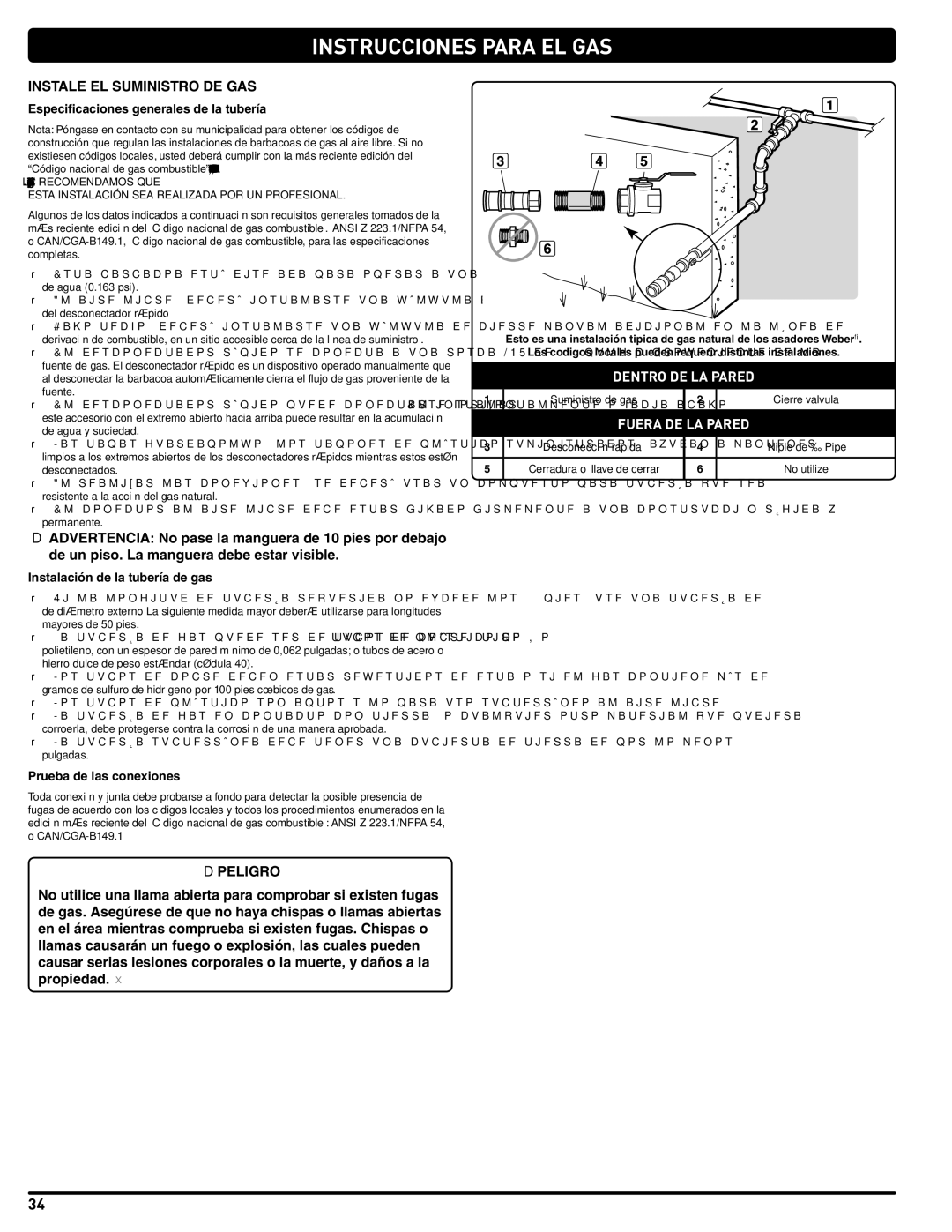 Weber 56216 manual Instrucciones Para EL GAS, Instale EL Suministro DE GAS, Especificaciones generales de la tubería 