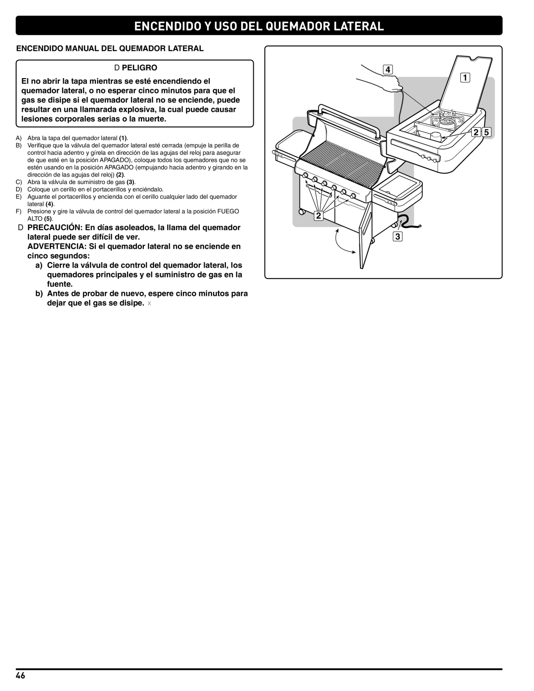 Weber 56216 manual Encendido Manual DEL Quemador Lateral 