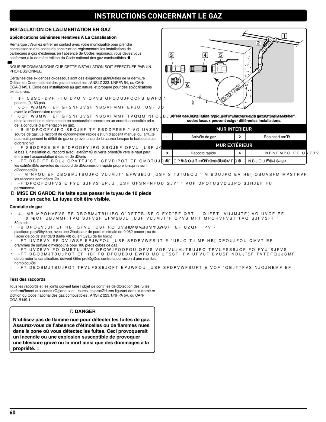 Weber 56216 Instructions Concernant LE GAZ, Installation DE L’ALIMENTATION EN GAZ, Conduite de gaz, Test des raccords 