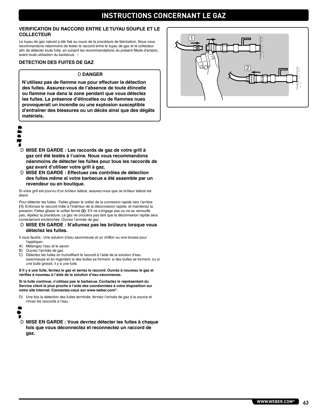 Weber 56216 manual Detection DES Fuites DE GAZ 