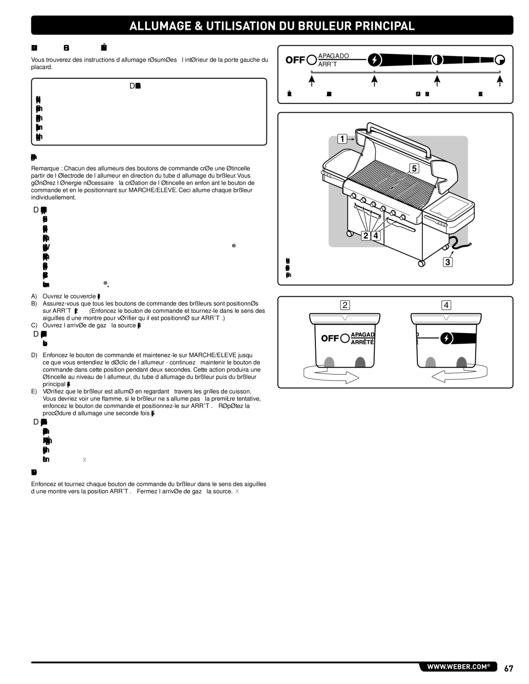 Weber 56216 manual Allumage & Utilisation DU Bruleur Principal, Allumage DU Brûleur Principal, Pour Eteindre 