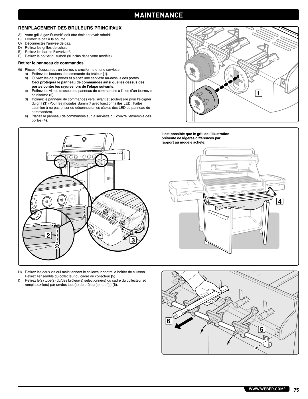 Weber 56216 manual Remplacement DES Bruleurs Principaux, Retirer le panneau de commandes 