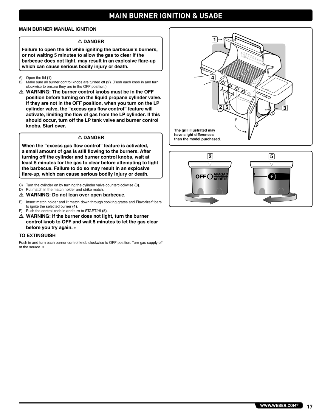 Weber 56219 manual Main Burner Manual Ignition 