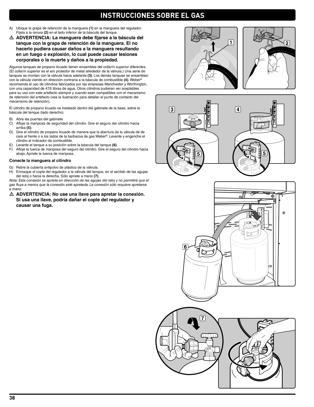 Weber 56219 manual Conecte la manguera al cilindro 