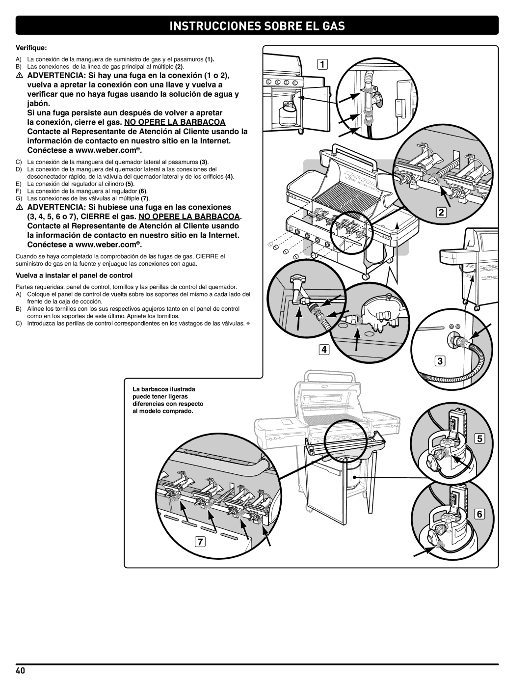 Weber 56219 manual Verifique, Vuelva a instalar el panel de control 