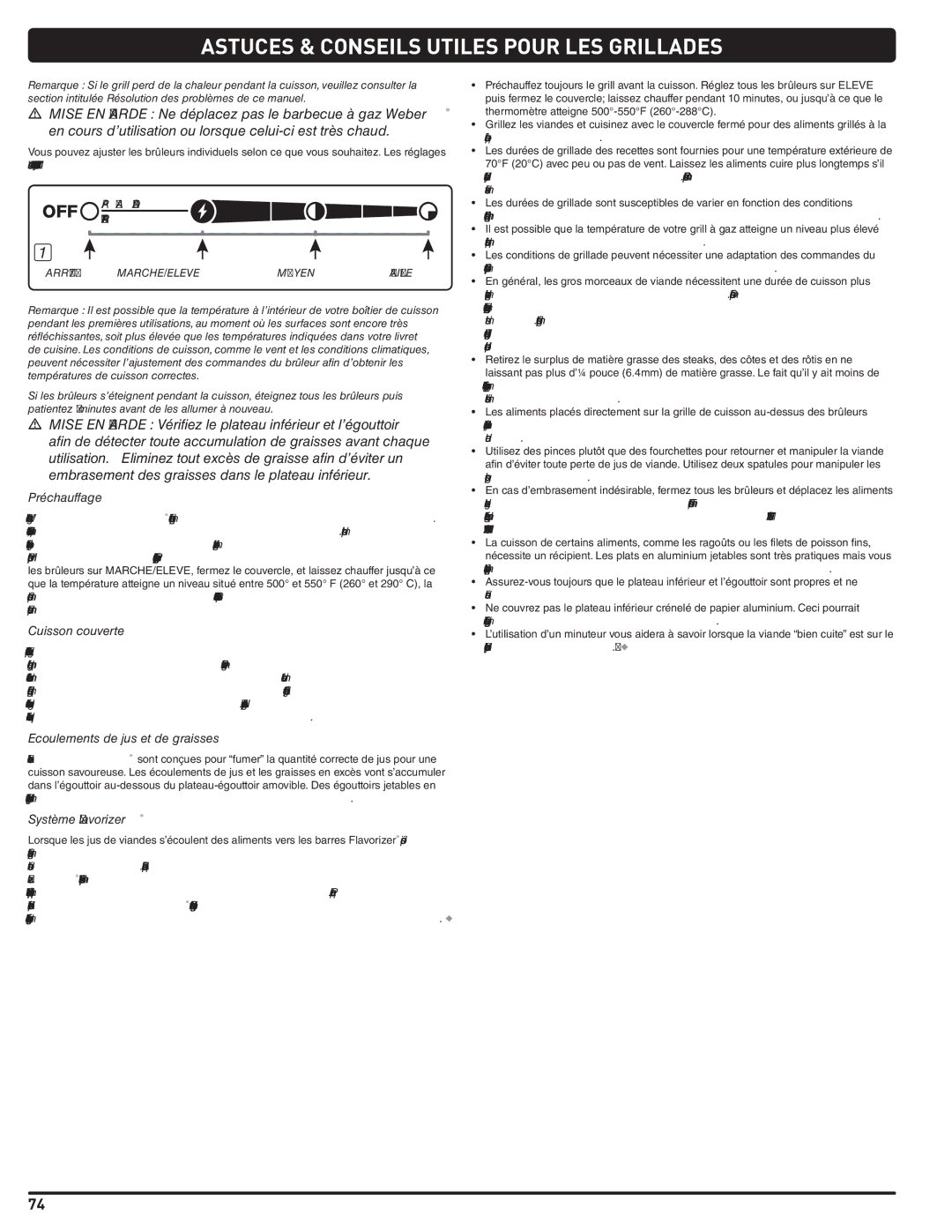 Weber 56219 manual Astuces & Conseils Utiles Pour LES Grillades, Cuisson couverte, Ecoulements de jus et de graisses 