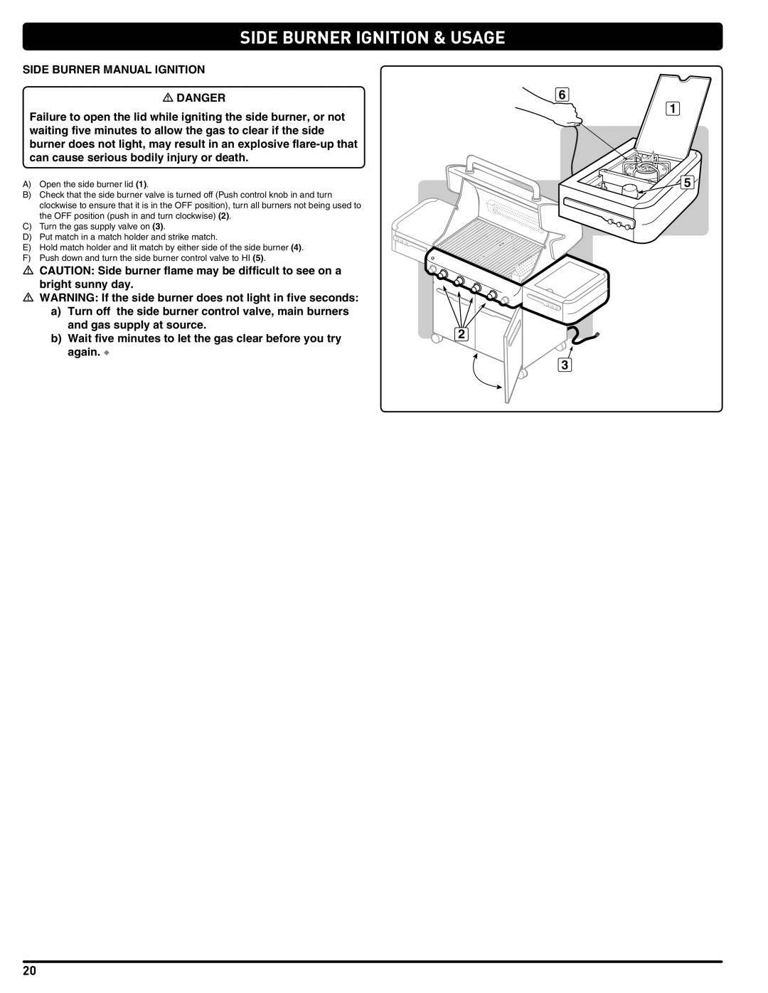 Weber 56221 manual Side Burner Manual Ignition 