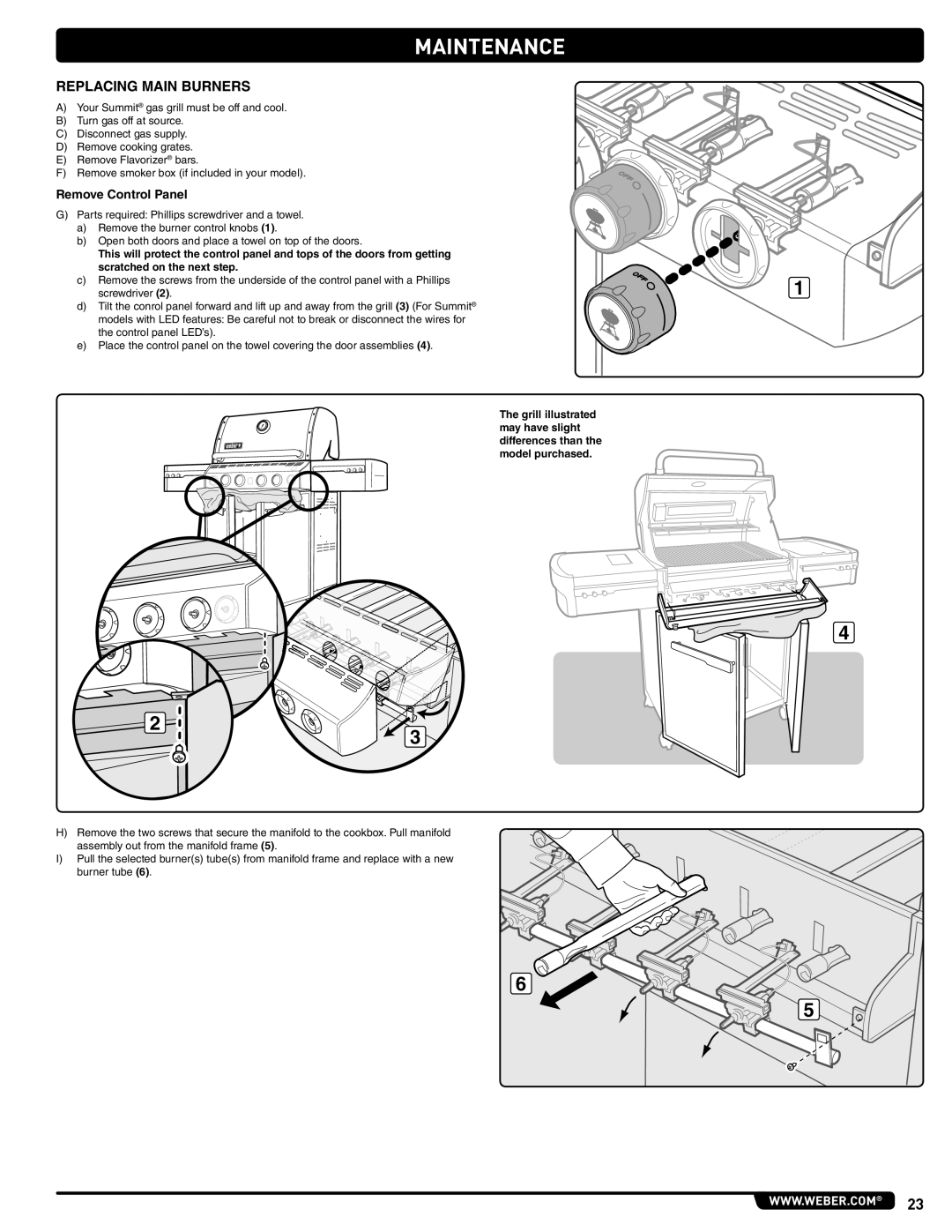 Weber 56221 manual Replacing Main Burners, Remove Control Panel 