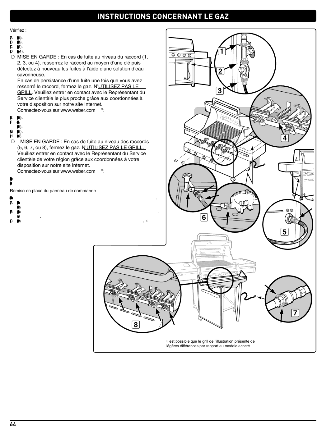 Weber 56221 manual Vérifiez, Remise en place du panneau de commande 