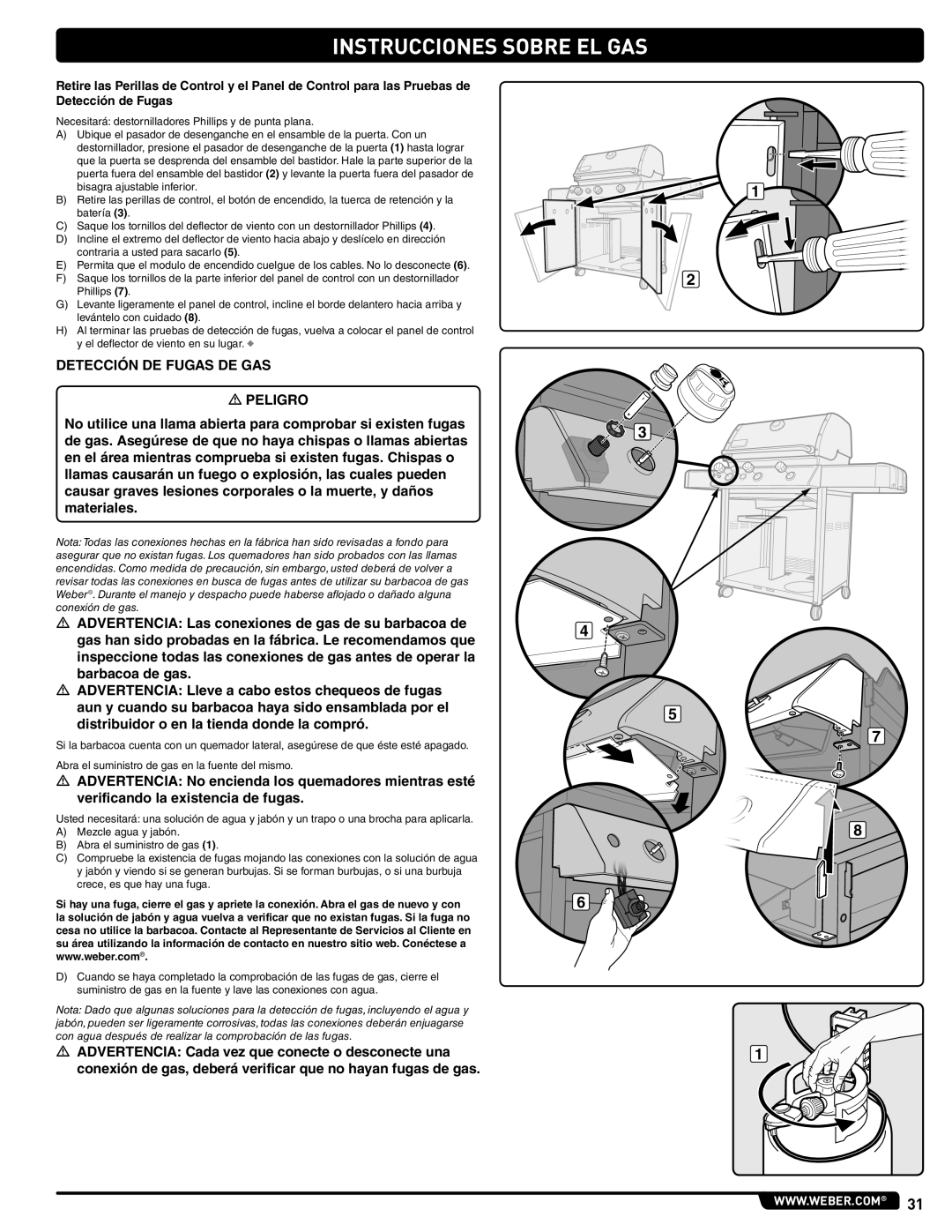 Weber 56514 manual Detección DE Fugas DE GAS 