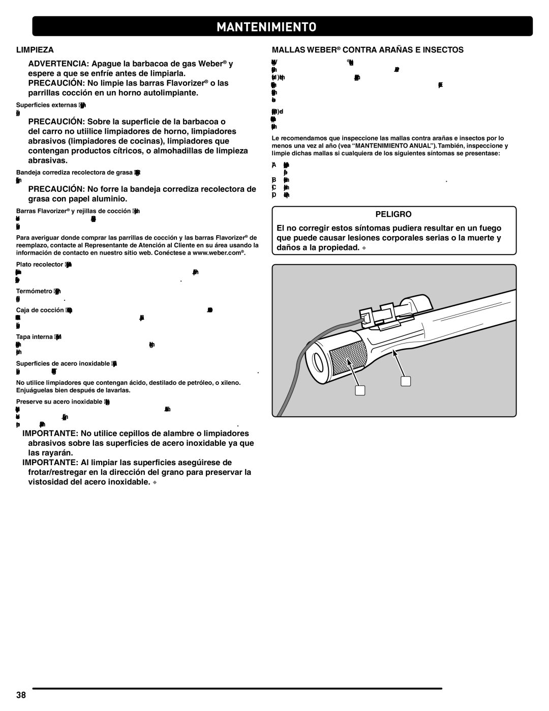 Weber 56514 manual Mantenimiento, Limpieza, Mallas Weber Contra Arañas E Insectos 